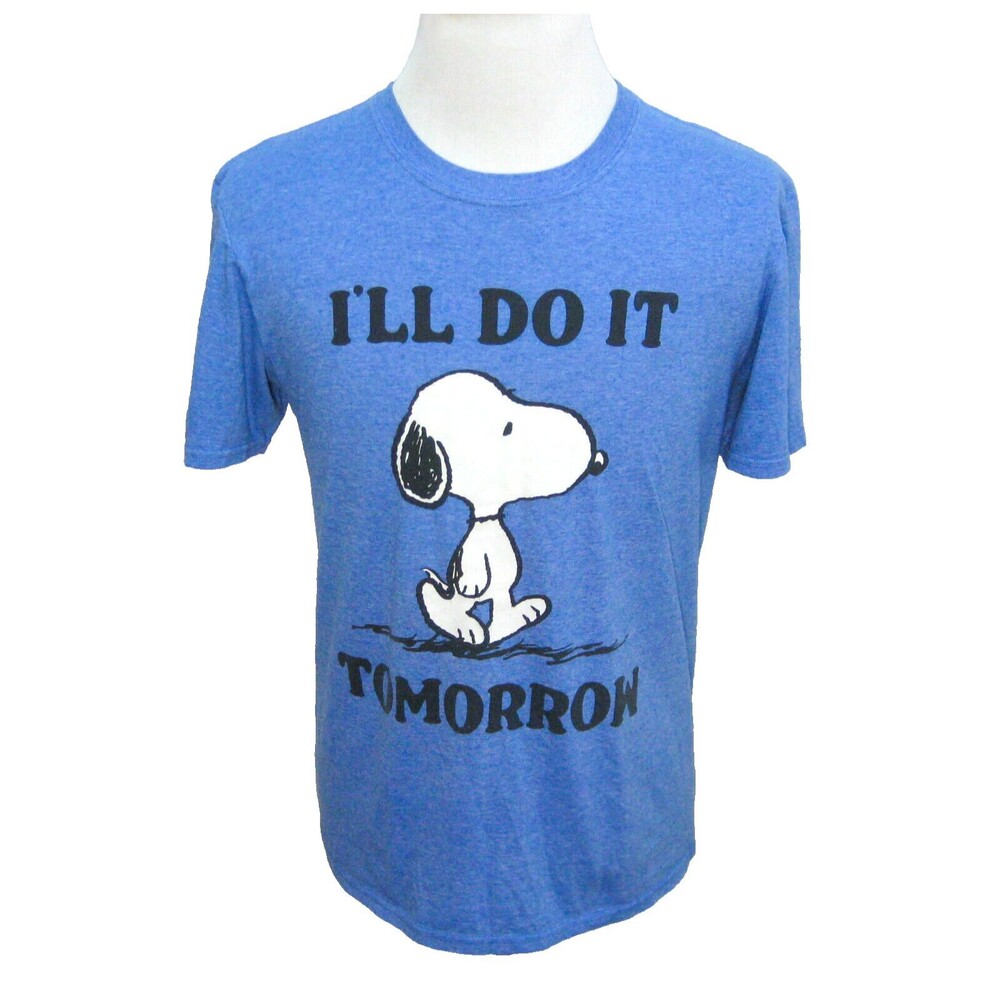 SNOOPY Men's (Size Medium) Blue Short Sleeve Peanuts Cartoon Graphic T-Shirt Top